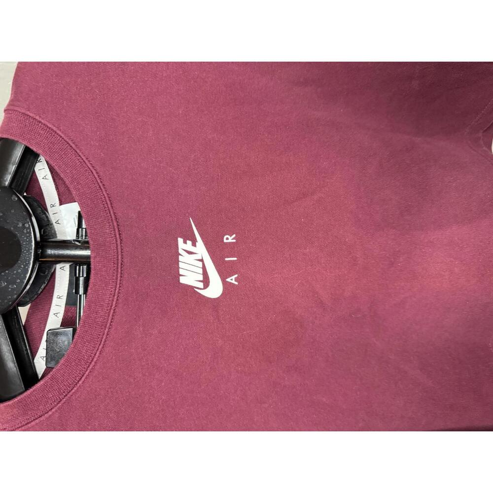 Nike Women's Cropped Crew Sweatshirt - Burgundy with White Logo - Picture 2 of 6